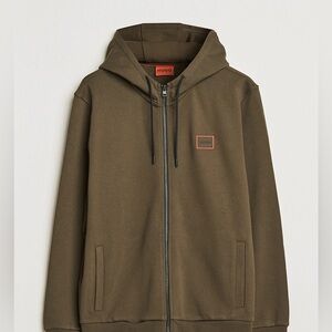 Men’s Hugo Boss Zipup Dorneol Logo Full Zip Hoodie Dark Green
